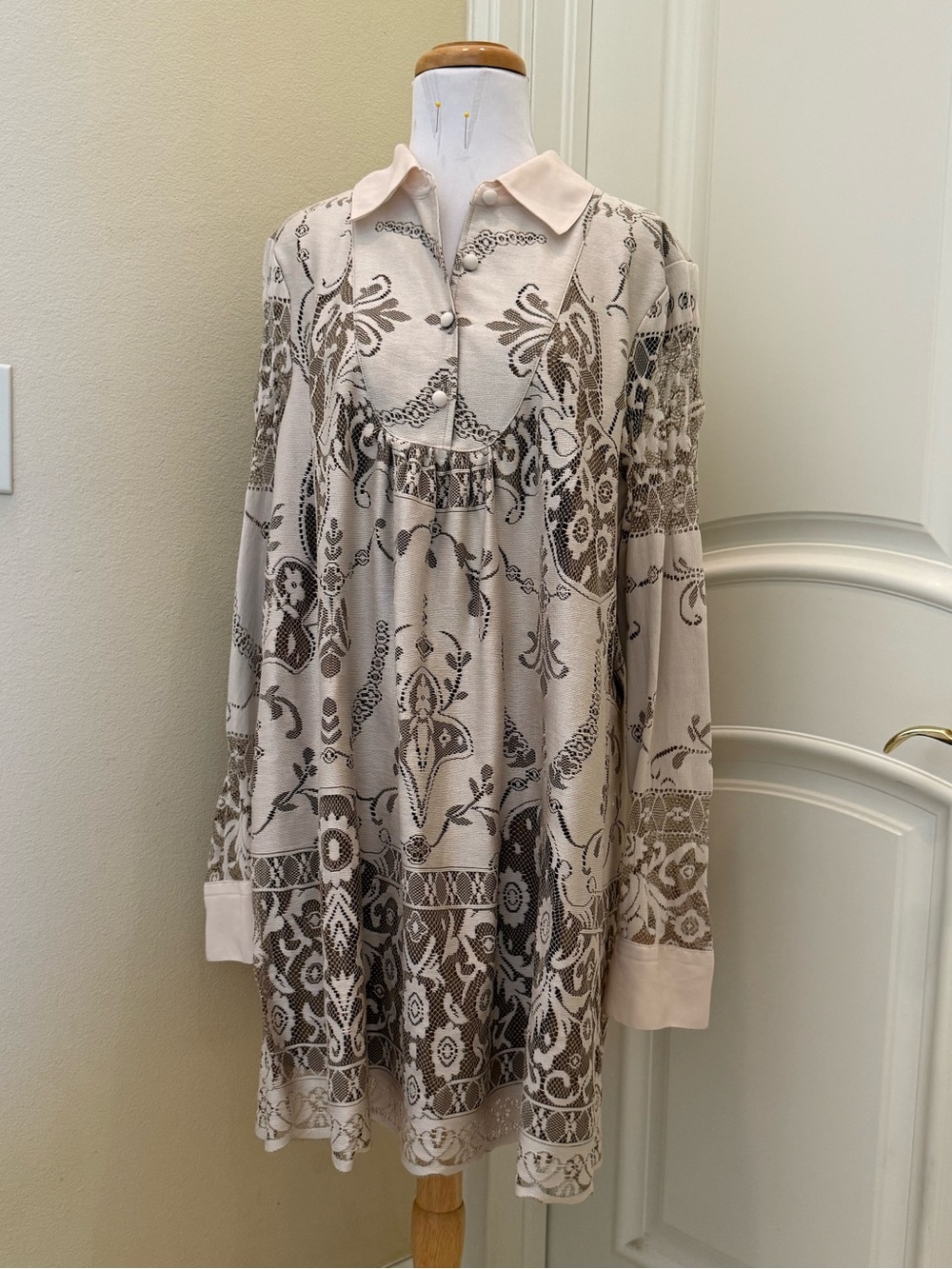 Anna Sui 20th anniversary taupe and ivory lace dress